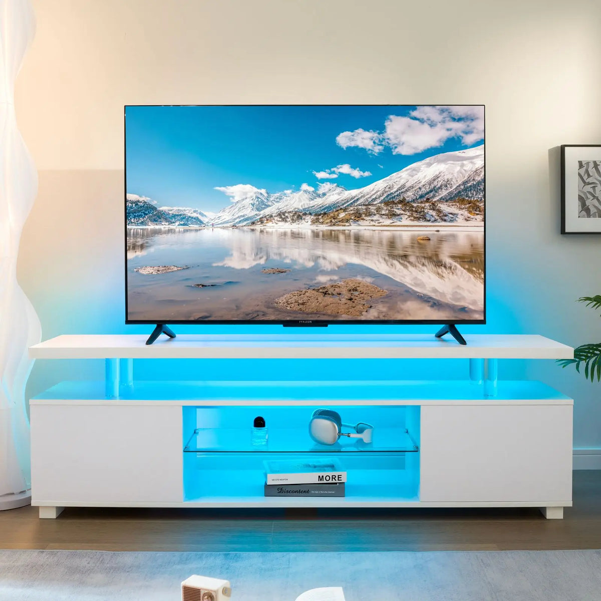 Centro de entretenimiento para TV Cubehom, soporte LED para TV, centro de juegos para TV de 50 pulgadas, soporte de TV moderno con almacenamiento, consola de TV para Ga