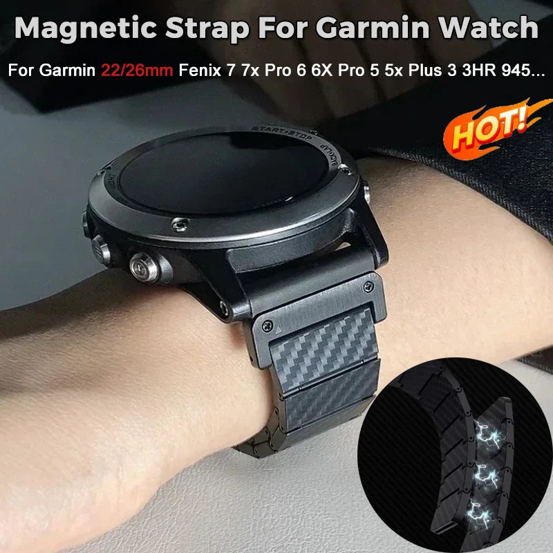 Magnetic Strap For Garmin 26mm 22mm Fenix 8 5 5x Plus 6 6SX Pro 7 7X Forerunner945 Carbon Fiber pattern Smartwatch Bracelet Band