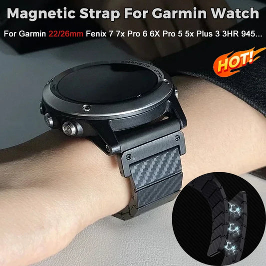 Correa magnética para Garmin de 26 mm y 22 mm, Fenix 8 5 5X Plus 6 6S Pro 7 7X Forerunner 945, correa para reloj inteligente con diseño de fibra de carbono