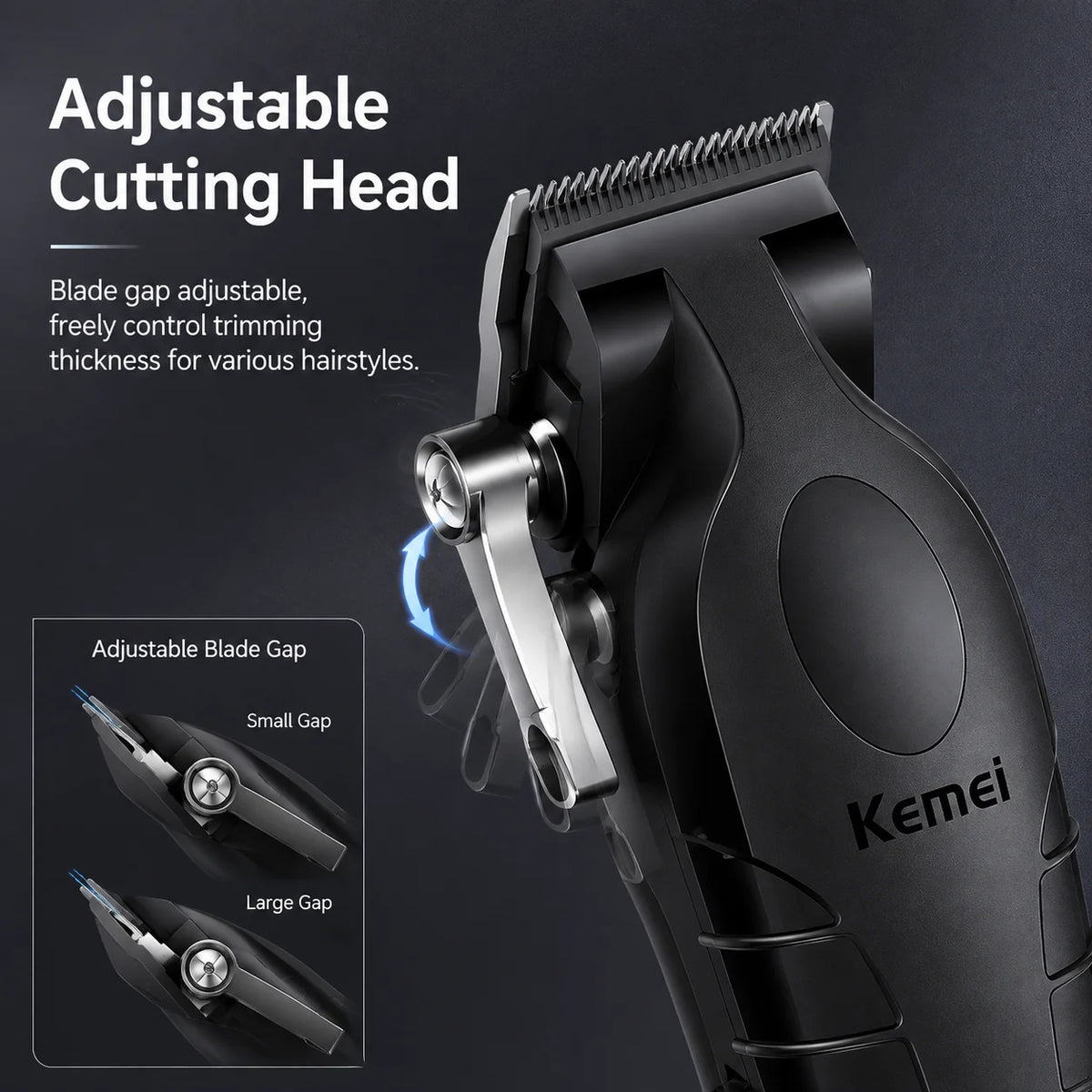 Kemei Set de Corte de Cabello Negro de Tres Piezas KM-2296 2299 1102 con Base de Carga, Cortadora de Cabello Eléctrica, Recortadora de Contornos, Afeitadora de Aclarado, Kit Profesional de Herramientas para Corte de Cabello Completo Recargable por USB