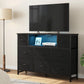 JHK LED TV Stand Dresser with 8 Fabric Drawers Entertainment Center with Charging Station and Open Shelves Wood Top Media Console for 45-55 inch