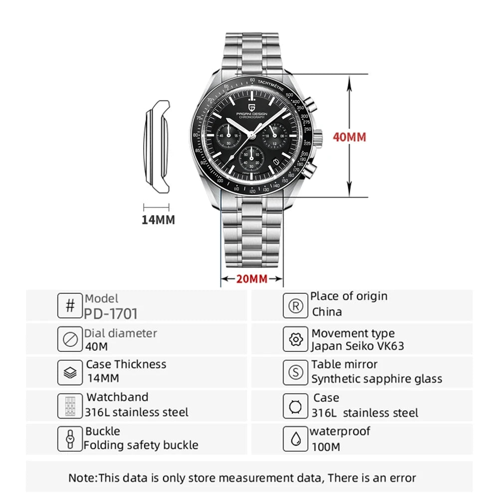 2026 Nuevo Reloj para Hombre PAGANI DESIGN Moon V6 Reloj de Cuarzo de Lujo para Hombre Cronógrafo VK63 Regalo para Hombre Cristal Zafiro Antirreflejante Luminoso