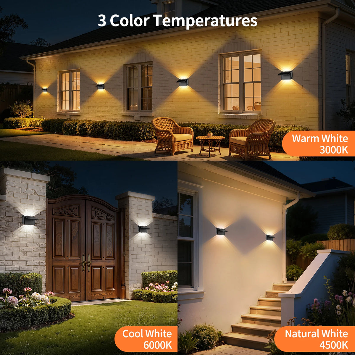 intelamp Paquete de 2 luces solares de pared con control remoto, 3 modos de color, IP65 | Iluminación superior/inferior personalizable, lámpara solar impermeable IP65 para paredes exteriores, cercas, patios y entradas