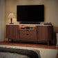 Mueble de TV acanalado de 70 pulgadas para televisores de hasta 80", consola moderna de mediados de siglo en forma de frijol con USB/toma de corriente, luces LED y almacenamiento - para sala de estar, dormitorio (negro/nogal)
