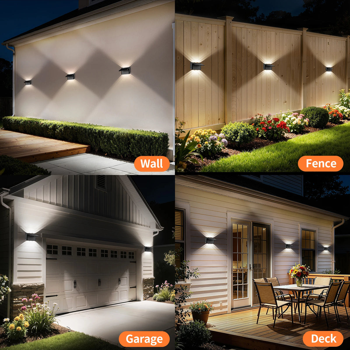 intelamp Paquete de 2 luces solares de pared con control remoto, 3 modos de color, IP65 | Iluminación superior/inferior personalizable, lámpara solar impermeable IP65 para paredes exteriores, cercas, patios y entradas