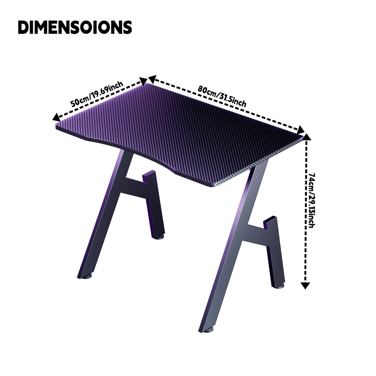 Escritorio gaming de fibra de carbono en forma de A, estación de trabajo ergonómica para ordenador, mesa de oficina en casa con portavasos, gancho para auriculares, estructura de acero estable, fácil de montar y ahorra espacio