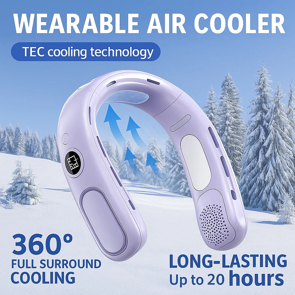 Ventilador de cuello N90 con refrigeración por semiconductor, 5 velocidades, sin aspas, portátil y recargable por USB, para exteriores, viajes y camping
