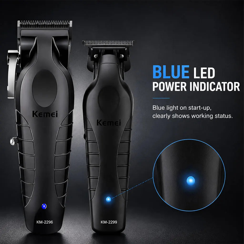 Kemei Set de Corte de Cabello Negro de Tres Piezas KM-2296 2299 1102 con Base de Carga, Cortadora de Cabello Eléctrica, Recortadora de Contornos, Afeitadora de Aclarado, Kit Profesional de Herramientas para Corte de Cabello Completo Recargable por USB