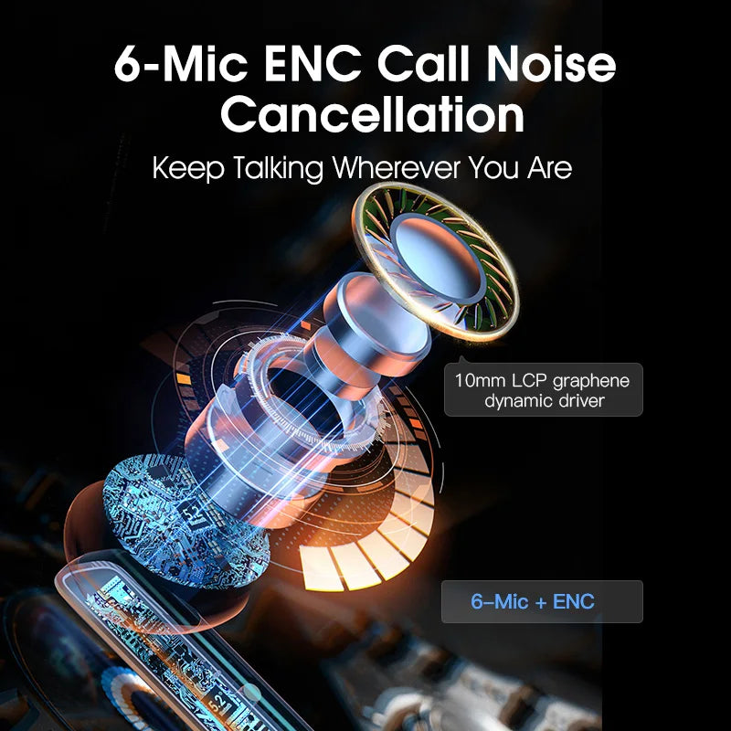Auricular inalámbrico QCY HT05 MeloBuds ANC con cancelación de ruido de 40 dB, Bluetooth 5.2, 6 micrófonos, ENC, llamadas HD, modo transparencia
