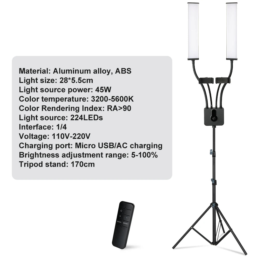 Luz LED de anillo para pestañas con doble brazo, luz de relleno LED para belleza con trípode de 200 cm para maquillaje, vídeo, fotografía de pestañas e iluminación de selfies