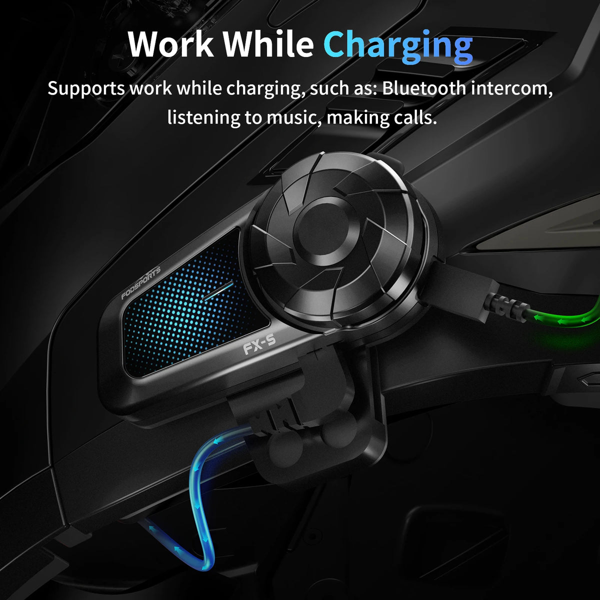 2pcs Fodsports FX-S Helmet Headsets ,BT5.4 Motorcycle Intercom for 2 Riders Bluetooth Speakers Motorbike Headphone,Black