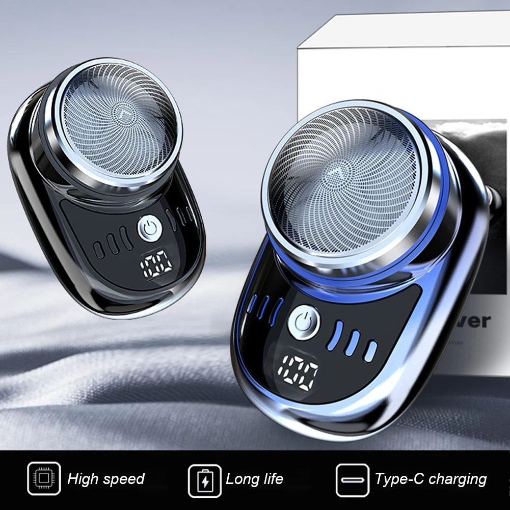 Mini afeitadora de viaje eléctrica para hombres, carga USB, recortador de barba facial con pantalla digital, afeitadora recargable, maquinilla de afeitar lavable para coche y hogar