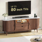 Mueble de TV acanalado de 70 pulgadas para televisores de hasta 80", consola moderna de mediados de siglo en forma de frijol con USB/toma de corriente, luces LED y almacenamiento - para sala de estar, dormitorio (negro/nogal)