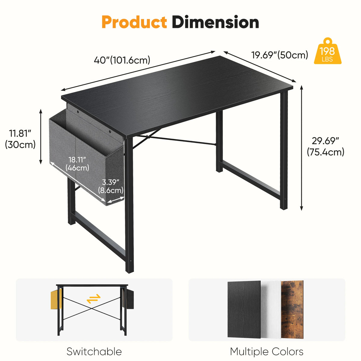 JHK Escritorio de oficina de 31 a 55 pulgadas, mesa de juego con bolsa de almacenamiento, estructura de metal y tablero de madera, fácil montaje