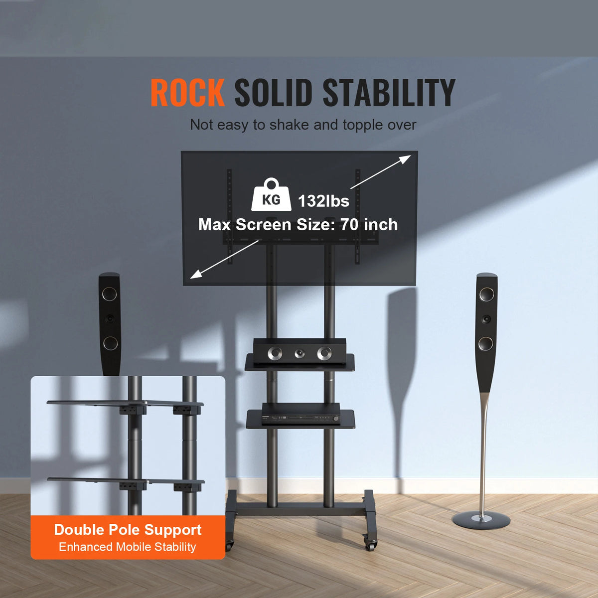 Soporte de TV SucceBuy Giratorio para TV Alta para TV de 32-65/70 pulgadas Altura Ajustable Soporte de TV de Piso Portátil VESA Máx. 600 x 800mm