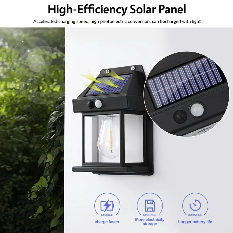 4 Pack Of Outdoor Solar Lamp, Outdoor Wall Lamp, IP44 Waterproof And Human Body Induction, Three Lighting Modes, Automatic On/off From Day To Night, Suitable For Courtyard, Garden, Terrace, Fence And Exterior Wall, Festival C