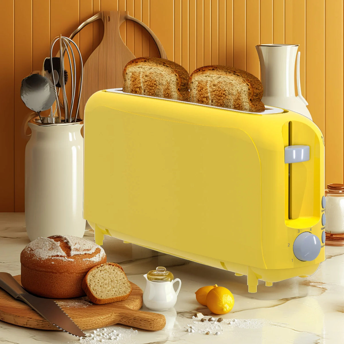 Household Toaster 2 Slice, Fits-anywhere Kitchenware, 6 Setting Shade Control with Cancel & Reheat & Defrost, Removable Crumb Tray, 750 Watt, White, Design Perfect for Toasting Bread, Waffle or Bagel!
