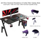 Escritorio gaming de fibra de carbono en forma de A, estación de trabajo ergonómica para ordenador, mesa de oficina en casa con portavasos, gancho para auriculares, estructura de acero estable, fácil de montar y ahorra espacio