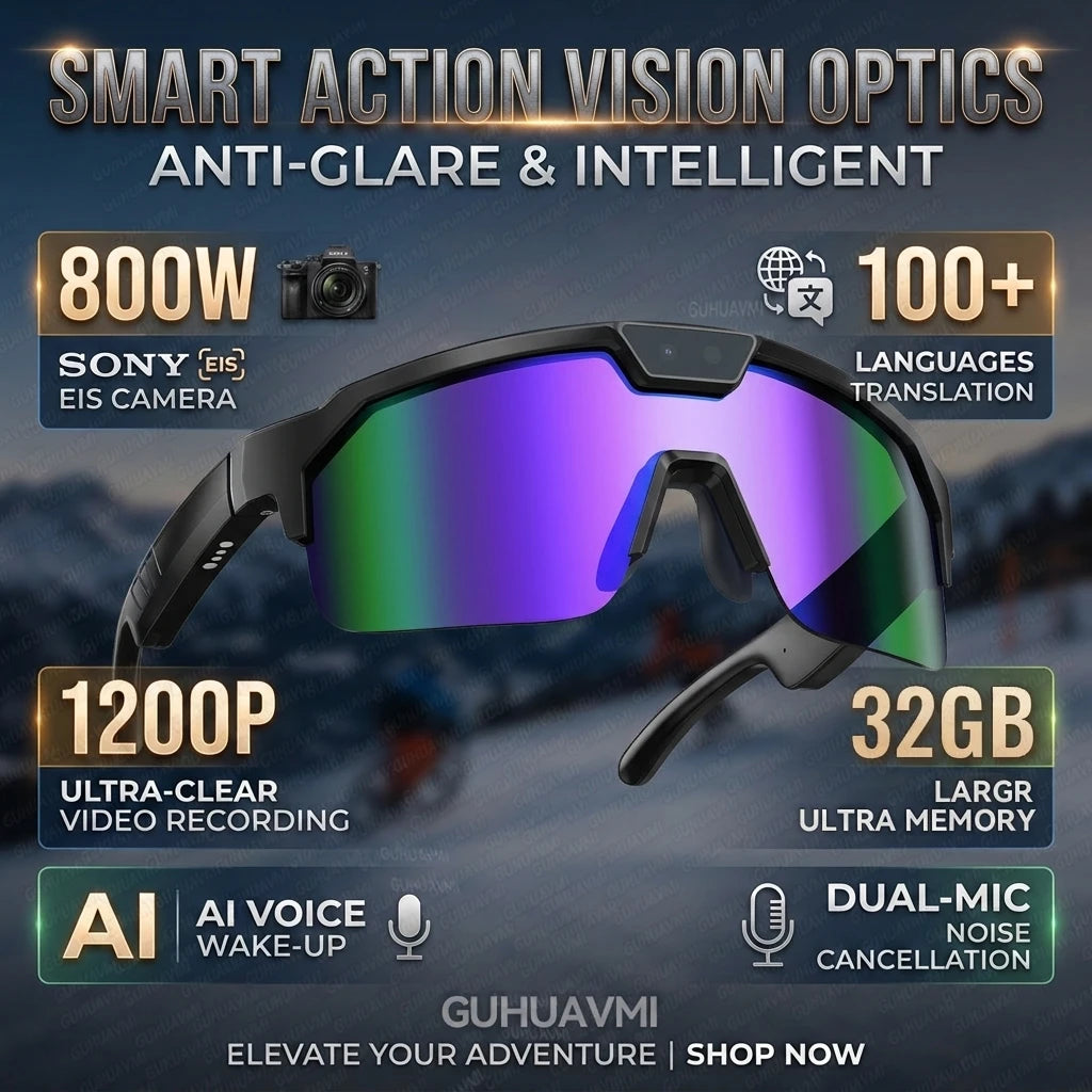 Gafas inteligentes deportivas con cámara 4K HD antivibración, altavoces estéreo 3D, lentes polarizadas UV400, Bluetooth e IA para grabar vídeos en primera persona al aire libre