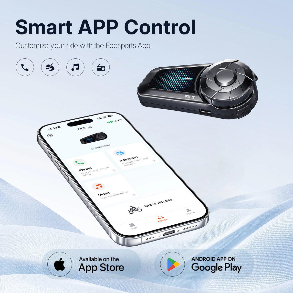 2 unidades Fodsports FX-S Intercomunicador Bluetooth para Casco de Motocicleta, Interfono Inalámbrico para Moto, 1000M, BT5.4, Compatible con APP