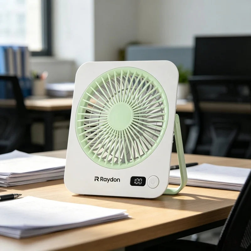 1 ud. Mini ventilador de escritorio recargable por USB, indicador de batería, ventilador personal ultrasilencioso de 5 velocidades, ventilador portátil con asa plegable, adecuado para oficina, hogar, dormitorio, viajes y acampada