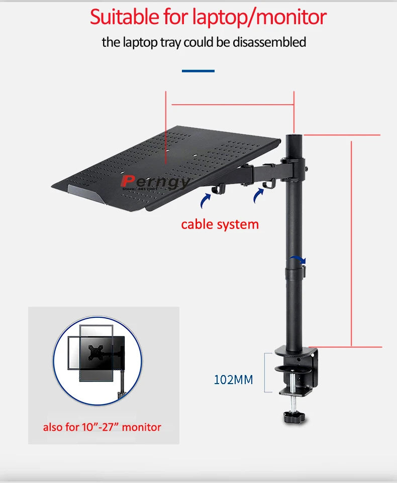 Soporte universal para portátil M051LP de 400 mm, con ajuste de altura de 10" a 17", bandeja giratoria para portátil, soporte de escritorio para monitor con brazo largo y movimiento completo