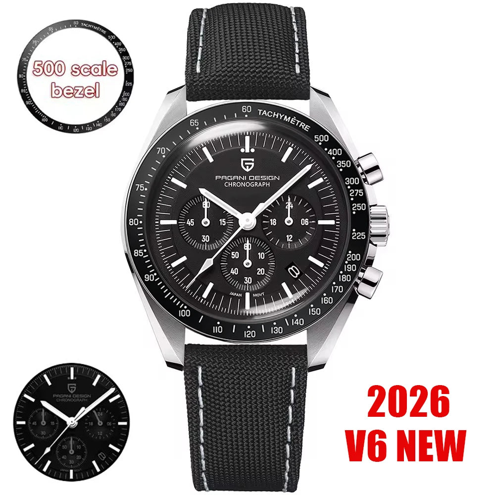 2026 Nuevo Reloj para Hombre PAGANI DESIGN Moon V6 Reloj de Cuarzo de Lujo para Hombre Cronógrafo VK63 Regalo para Hombre Cristal Zafiro Antirreflejante Luminoso