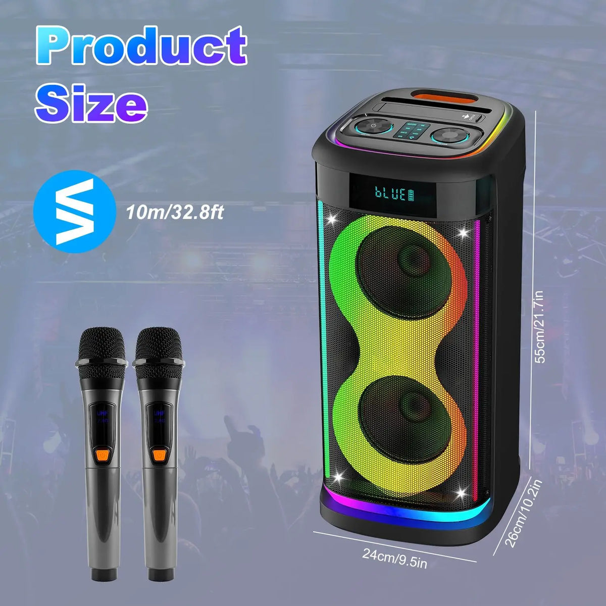 Black Portable for 5.0 Party Speaker LED Light Display Screen Mic Remote Control TWS Treble Bass Echo 10-15 Hours Playtime