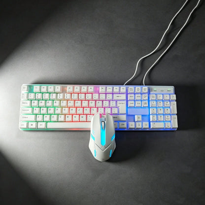 Combo de teclado retroiluminado USB y ratón con cable, kit de teclado mecánico ergonómico y ratón para gaming, accesorios de ordenador plug and play para PC, sobremesa, portátil, hogar y oficina