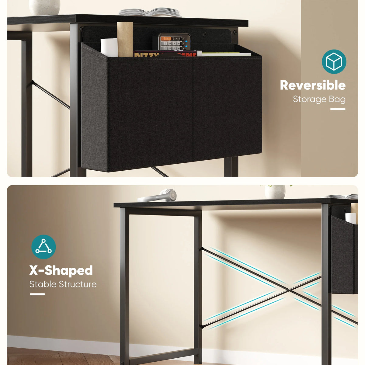 JHK Escritorio de oficina de 31 a 55 pulgadas, mesa de juego con bolsa de almacenamiento, estructura de metal y tablero de madera, fácil montaje