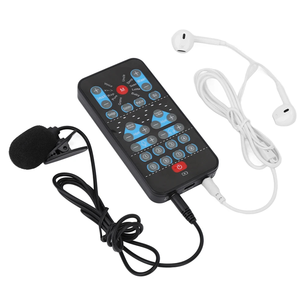 Mini tarjeta de efectos de sonido con 8 voces, cambio de voz, soporte multilingüe, mejora de audio, tarjeta de sonido portátil para teléfono móvil y ordenador