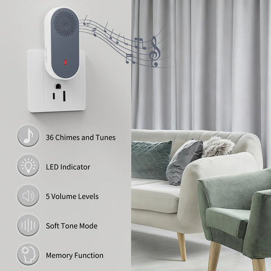 PGST Wireless Doorbell Door Bell Music Melody Remind Smart Home Security Alarm 1000FT 433MHz US Plug 1Doorbell and 2Remote
