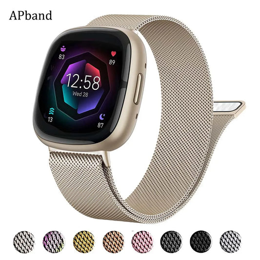 Correa de lazo milanesa para Fitbit Versa 4 3 Band Sense/Lite Correa magnética para reloj de acero inoxidable Pulsera de metal Correa para Fitbit Versa 2
