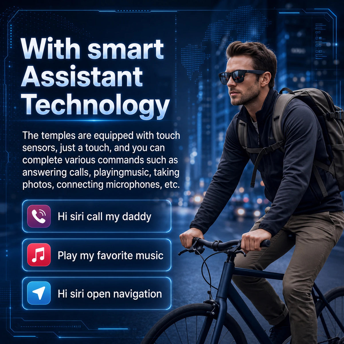 Smart Glasses Hands-Free Calling AI Chat Logging Music Playback Bluetooth Sunglasses for Men Touch Control Selfie Anti Glare