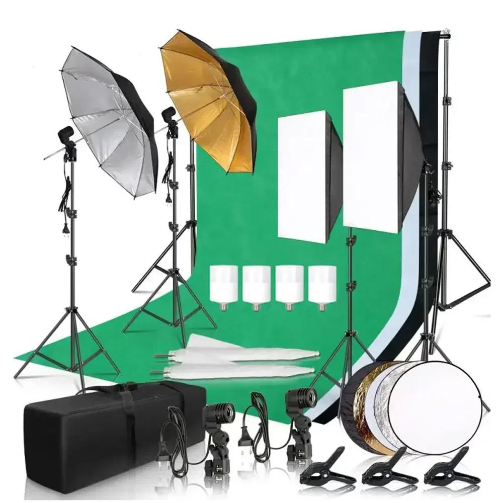 Photography Lighting Kit 2.6x3M Photo Background Muslin Backdrops & Softbox & Umbrella & Reflector& Light Stand For Photo Studio
