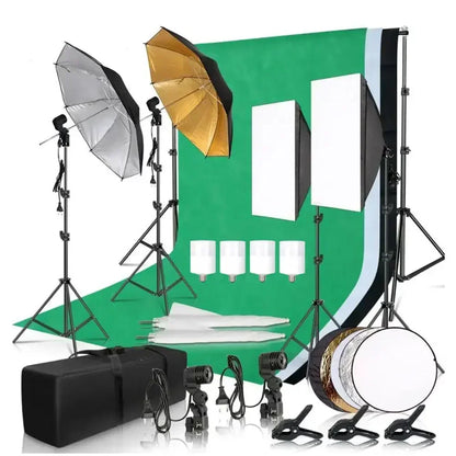 Photography Lighting Kit 2.6x3M Photo Background Muslin Backdrops & Softbox & Umbrella & Reflector& Light Stand For Photo Studio