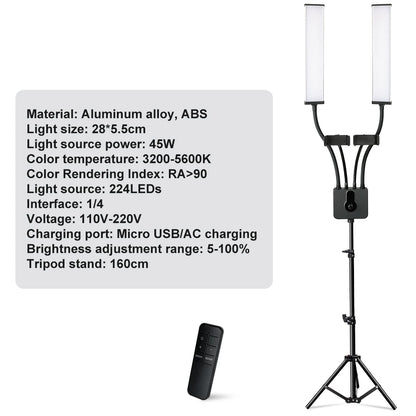 Luz LED de anillo para pestañas con doble brazo, luz de relleno LED para belleza con trípode de 200 cm para maquillaje, vídeo, fotografía de pestañas e iluminación de selfies