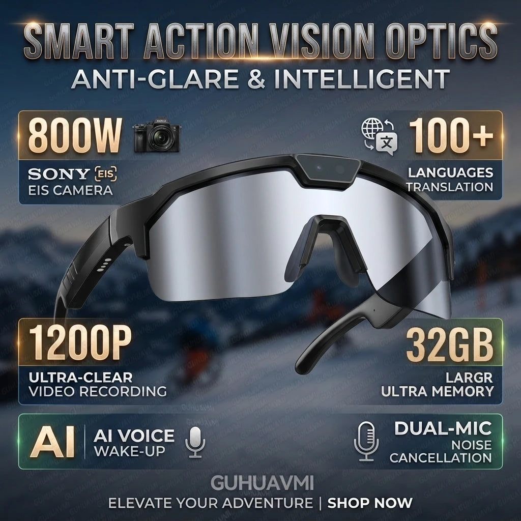Gafas inteligentes deportivas con cámara 4K HD antivibración, altavoces estéreo 3D, lentes polarizadas UV400, Bluetooth e IA para grabar vídeos en primera persona al aire libre