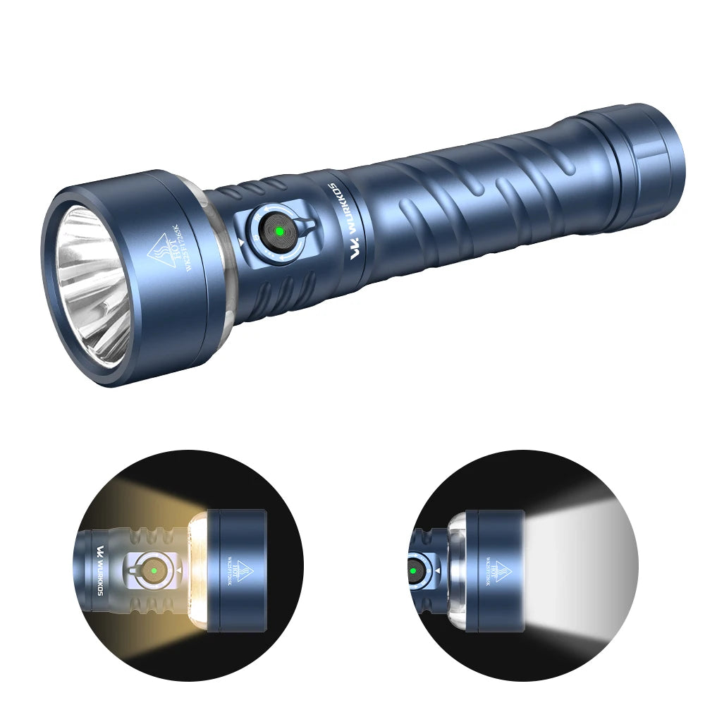 Linterna Wurkkos TS27 de 3200 lm, súper brillante, alcance de 845 m, iluminación RGB, recargable, batería externa de carga inversa para acampar