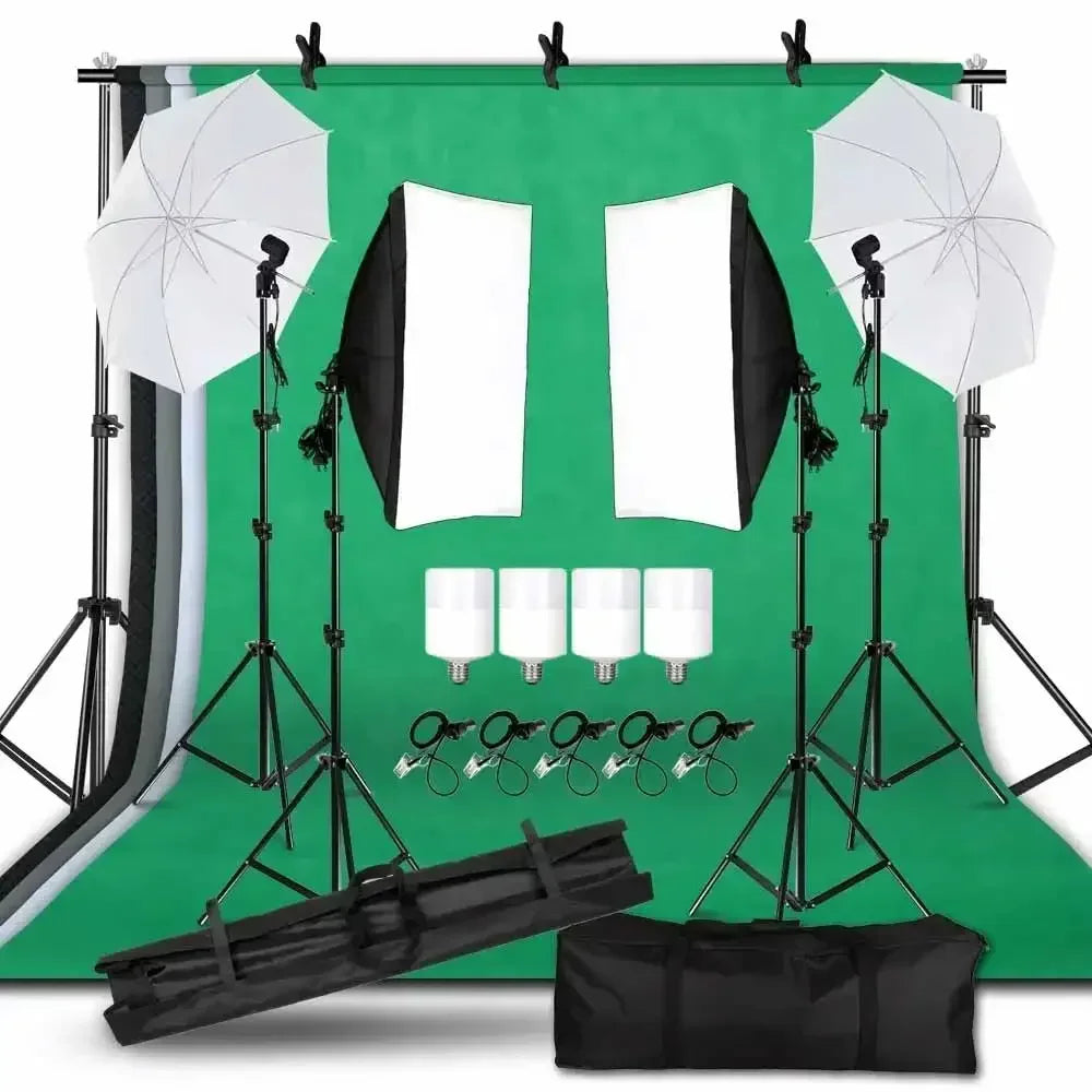 Photography Lighting Kit 2.6x3M Photo Background Muslin Backdrops & Softbox & Umbrella & Reflector& Light Stand For Photo Studio