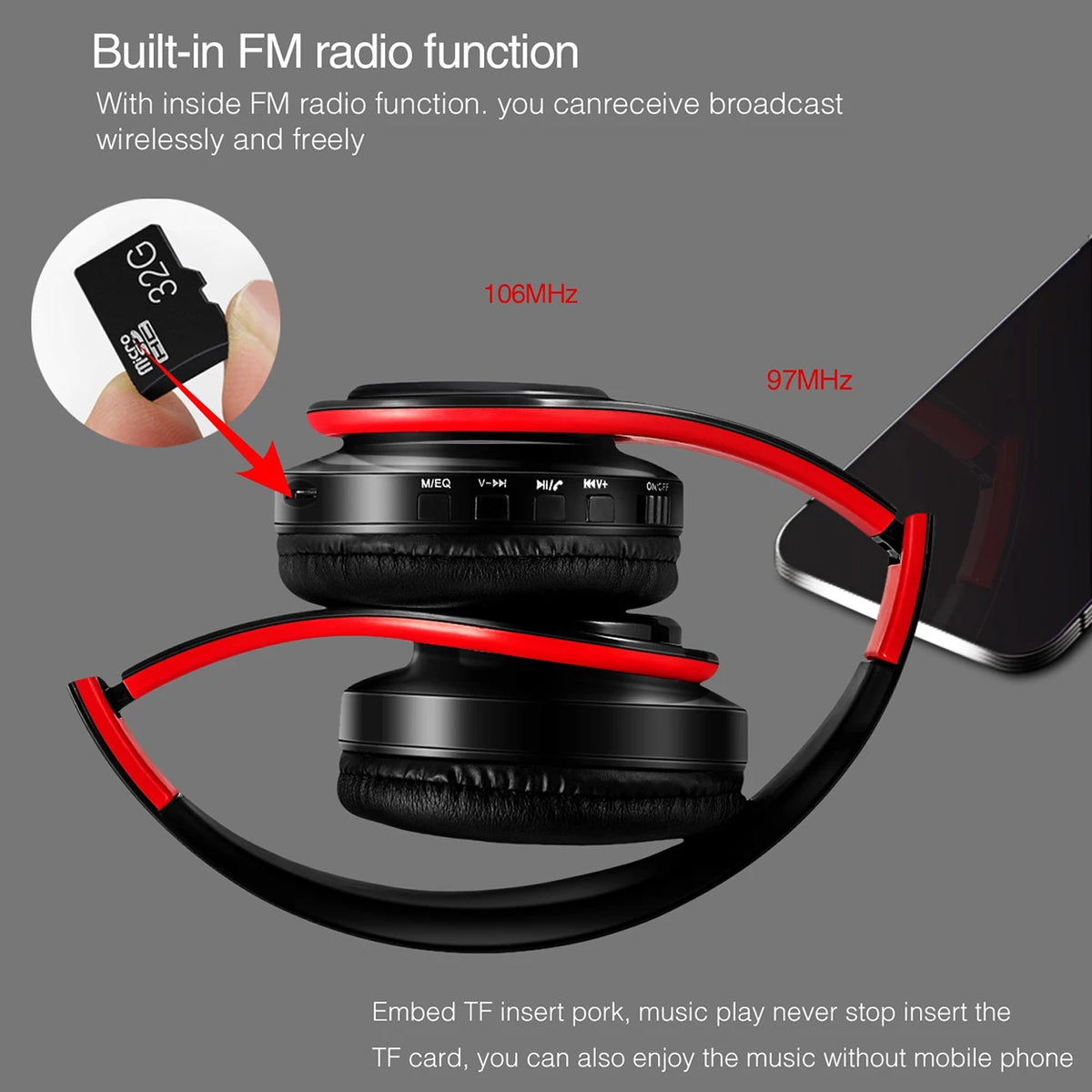 2026 Wireless Bluetooth Stereo Headset Upgrading Sports Overhead Earphone with Mic for Smart Phone TV PC Tablet - Music