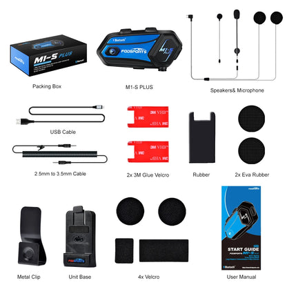 Fodsports M1-S Plus Casco de Motocicleta Intercom Bluetooth Auriculares,Interfono de Moto,8 Pilotos 2000M,Radio FM,Compartir Música.