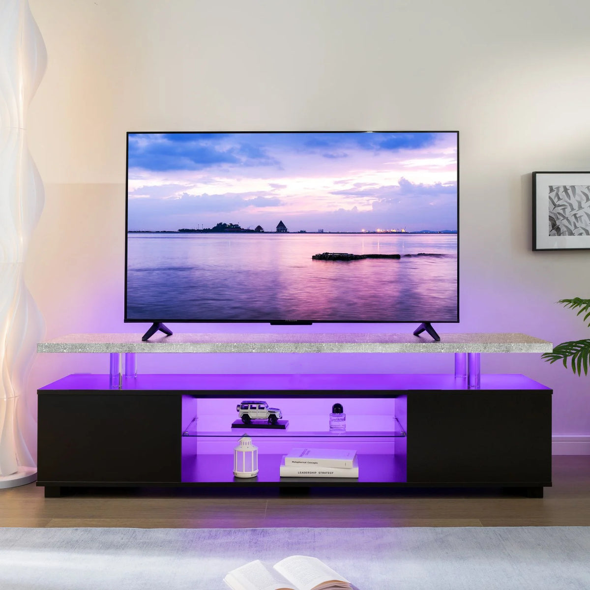 Centro de entretenimiento para TV Cubehom, soporte LED para TV, centro de juegos para TV de 50 pulgadas, soporte de TV moderno con almacenamiento, consola de TV para Ga