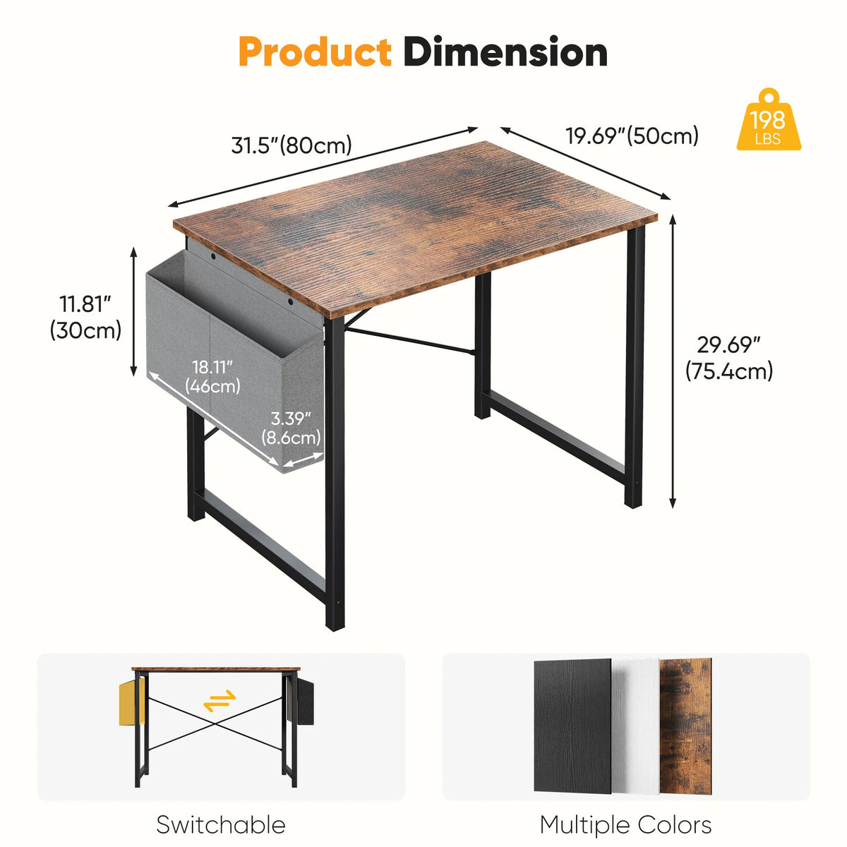JHK Escritorio de oficina de 31 a 55 pulgadas, mesa de juego con bolsa de almacenamiento, estructura de metal y tablero de madera, fácil montaje