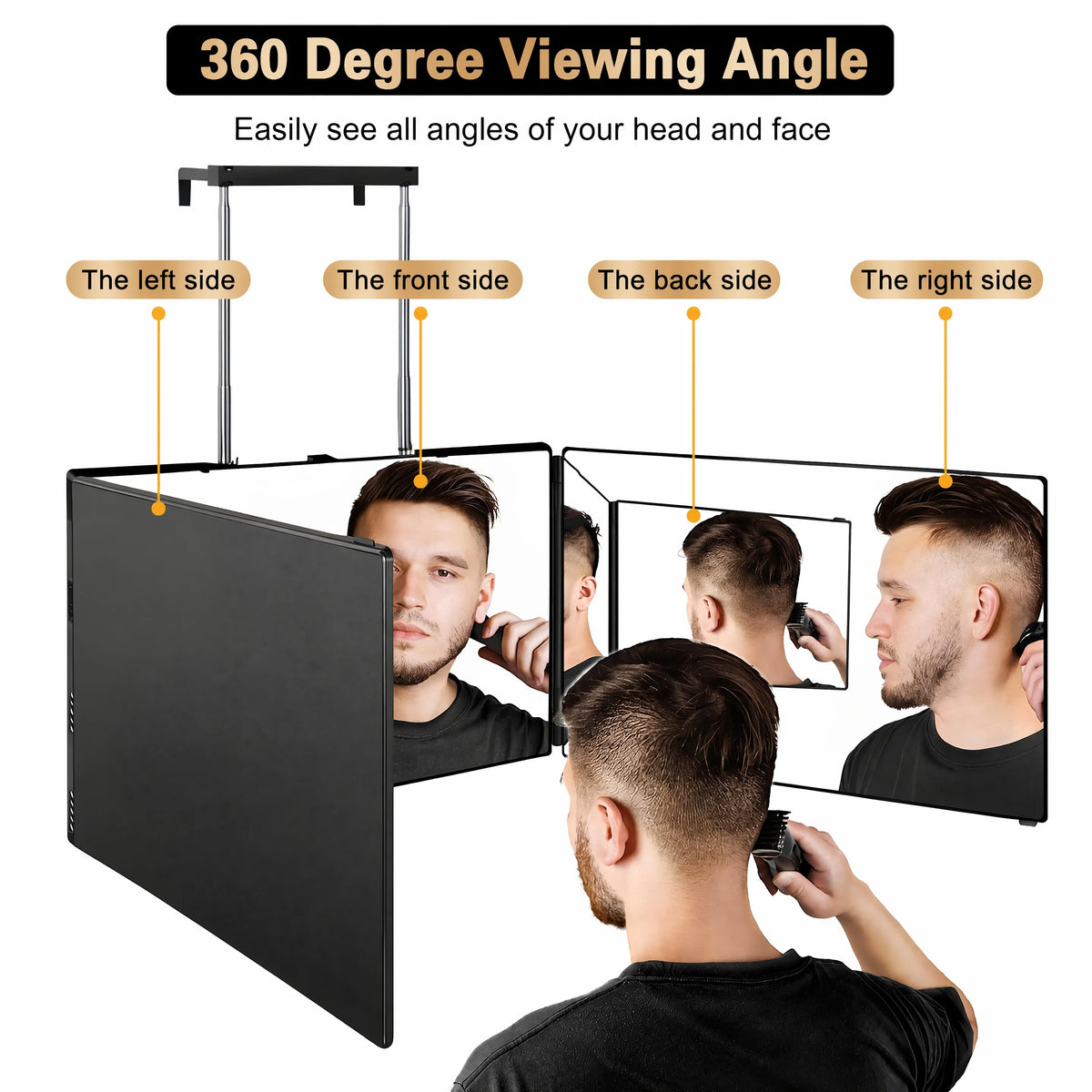 3 Way Mirror for Self Hair Cutting, The 360 Mirror for Shaving, Grooming, Hair Styling, Dye Hair, Makeup, Braiding
