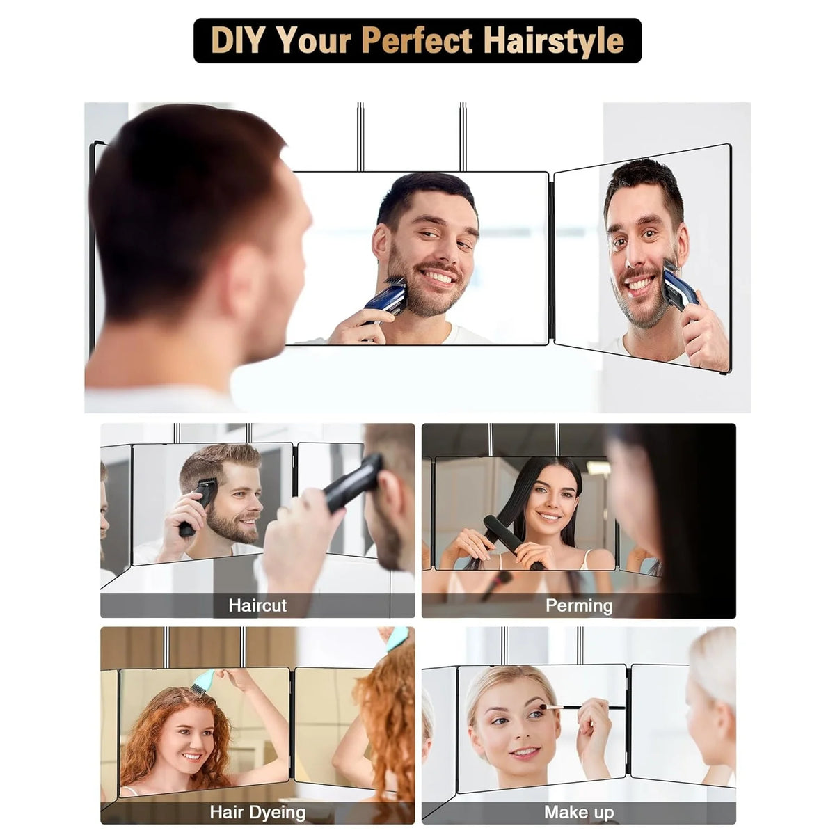 3 Way Mirror for Self Hair Cutting, The 360 Mirror for Shaving, Grooming, Hair Styling, Dye Hair, Makeup, Braiding