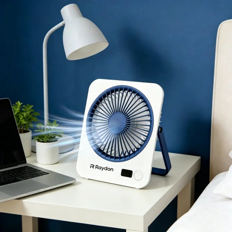 1 ud. Mini ventilador de escritorio recargable por USB, indicador de batería, ventilador personal ultrasilencioso de 5 velocidades, ventilador portátil con asa plegable, adecuado para oficina, hogar, dormitorio, viajes y acampada