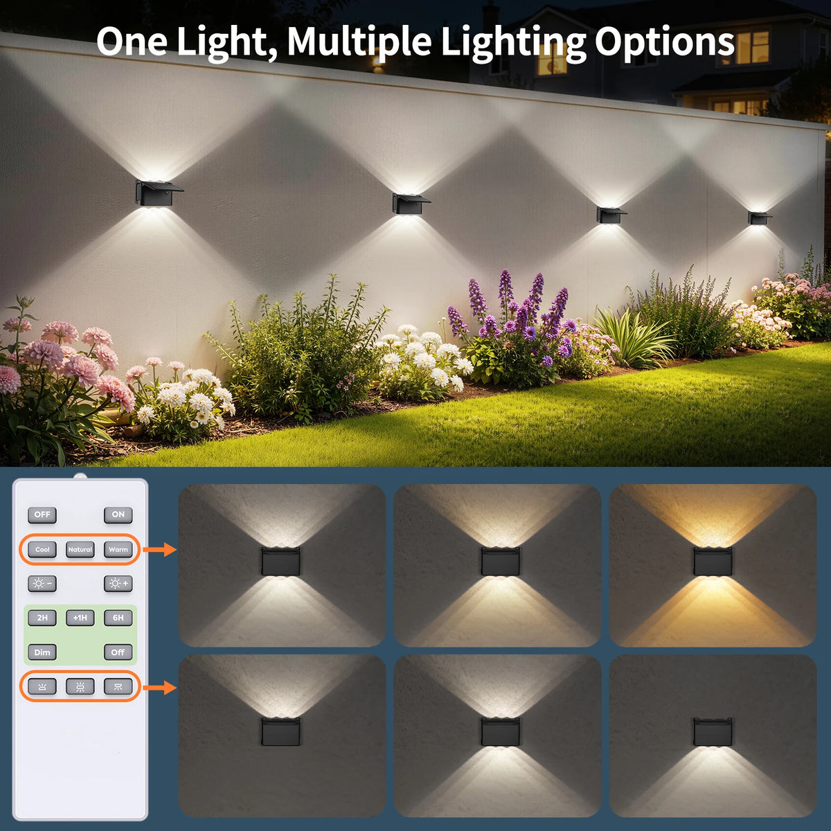 intelamp Paquete de 2 luces solares de pared con control remoto, 3 modos de color, IP65 | Iluminación superior/inferior personalizable, lámpara solar impermeable IP65 para paredes exteriores, cercas, patios y entradas
