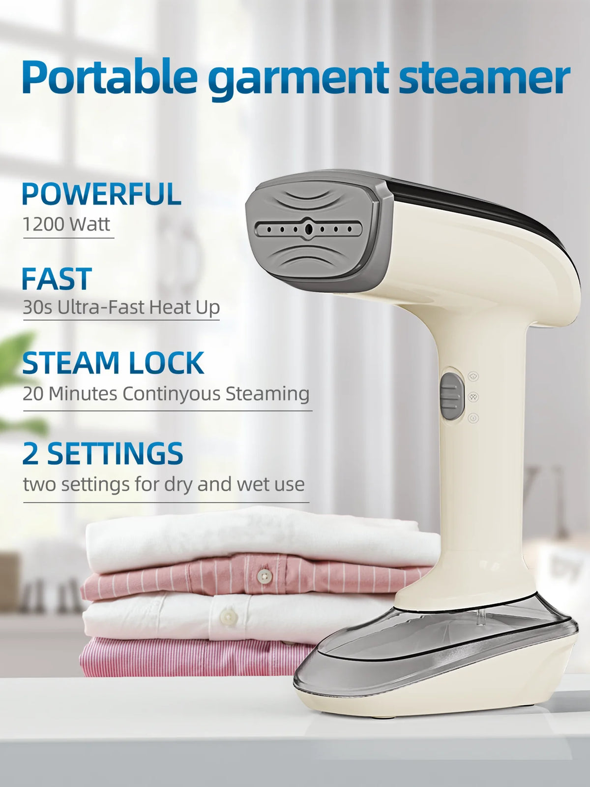 Handheld Garment Steam Iron 1200W Portable Electric Iron, Quick Heating in 30 Seconds, Dual-Use for Dry and Wet Ironing, 20 Minutes Continuous Steam, 300ml Water Tank, Comes with 3 Accessories, Suitable for Home and Travel Us