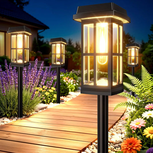 Solar Powered Pathway Lights 4/8 Pack IP65 Waterproof Auto On Off Outdoor Landscape Lighting Decorative Solar Garden Lamps for Patio Lawn Walkway Driveway Yard